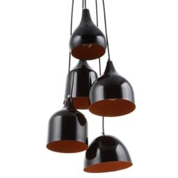 Wyld and Coco 5-Light Industrial Pendant Lamp Black Iron with Orange Interior - thumbnail 3