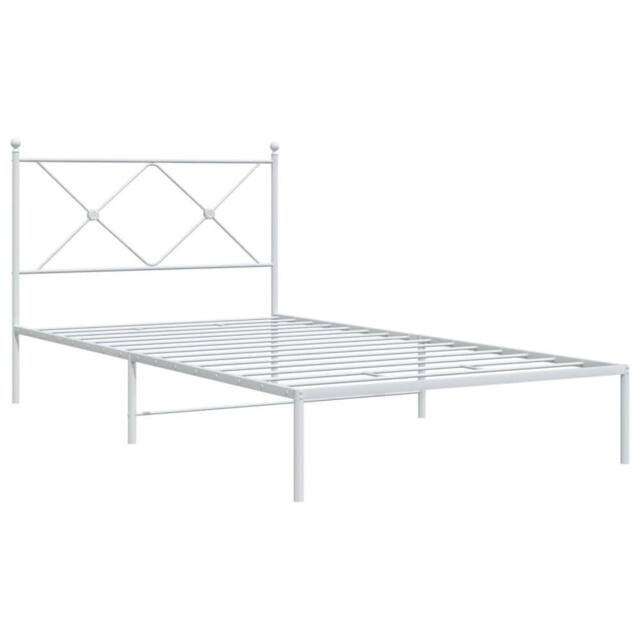 Berkfield Home Metal Bed Frame without Mattress with Headboard White 107x203cm - Size: 107x203 cm - image 1