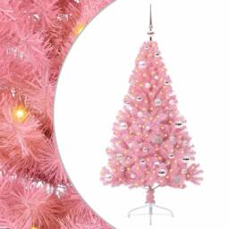 Berkfield Home Beautiful Artificial Pre-lit Christmas Tree with 150 LEDs Pink 15 - thumbnail 2