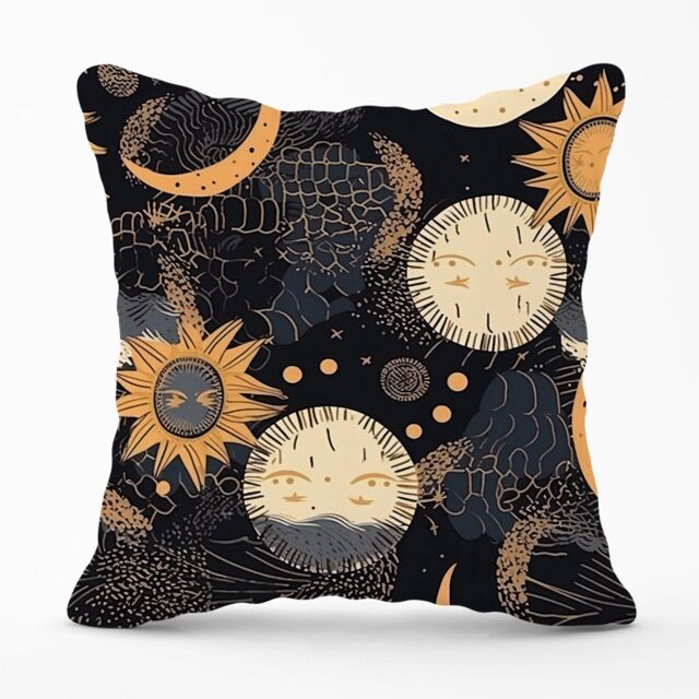 Warren Reed - Designer Gold Sun & Moon Outdoor Cushion in Yellow - Size: 60 cm x 60 cm - image 1
