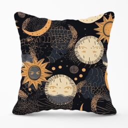 Warren Reed - Designer Gold Sun & Moon Outdoor Cushion in Yellow - Size: 60 cm x 60 cm - thumbnail 1