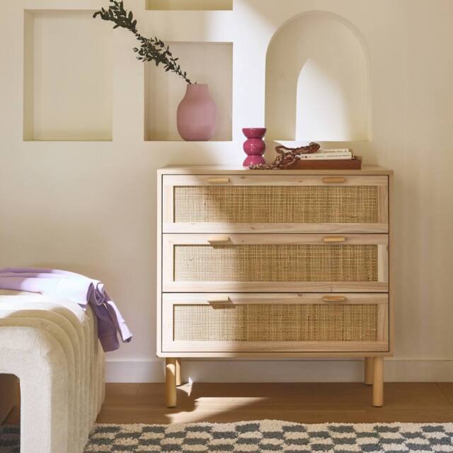 sweeek 3-drawer Chest With Cane & Wooden Effect in Light Brown - image 1