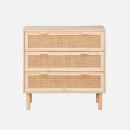 sweeek 3-drawer Chest With Cane & Wooden Effect in Light Brown - thumbnail 2