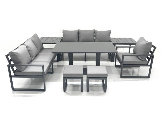 Fimous Outdoor Garden Furniture Set Aluminium Lounge Sofa Adjustable Rising Lifting Dining Table Sets with 2 Small Footstools 2 Side Tables Dark Grey - image 1