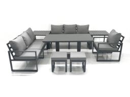 Fimous Outdoor Garden Furniture Set Aluminium Lounge Sofa Adjustable Rising Lifting Dining Table Sets with 2 Small Footstools 2 Side Tables Dark Grey - thumbnail 2