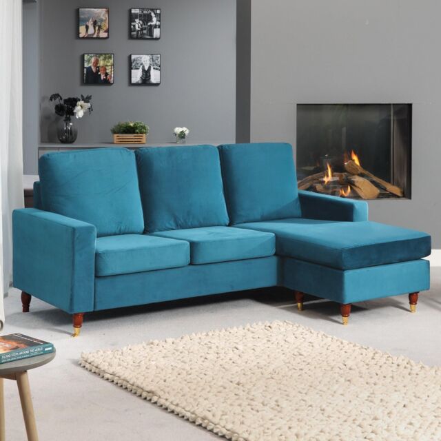 Artemis Home Hendrick Velvet Reversible Corner Sofa in Teal - image 1
