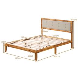 Costway Double Size Bed Frame Acacia Wood Platform Beds w/ Tufted Headboard in Beige - thumbnail 2