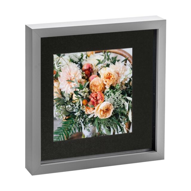 "Nicola Spring 3D Box Photo Frame - 10 x 10"" with 6 x 6"" Mount - White Mount in Grey" - image 1