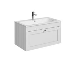 Balterley 800mm Wall Hung 1 Drawer Unit with Stone Basin 1 Tap Hole, Satin White - thumbnail 1