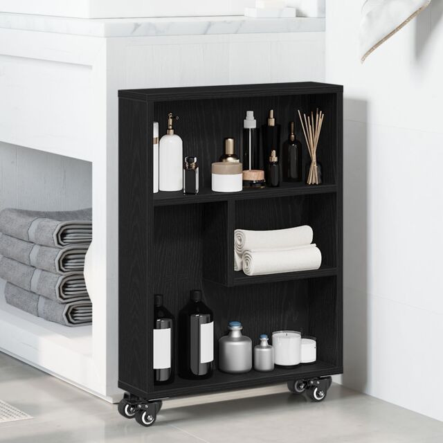 Berkfield Home Narrow Storage Trolley Black Oak 48x13x68 cm Engineered Wood - Size: 48 x 13 x 68 cm - image 1
