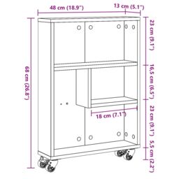 Berkfield Home Narrow Storage Trolley Black Oak 48x13x68 cm Engineered Wood - Size: 48 x 13 x 68 cm - thumbnail 9