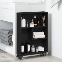 Berkfield Home Narrow Storage Trolley Black Oak 48x13x68 cm Engineered Wood - Size: 48 x 13 x 68 cm - thumbnail 1