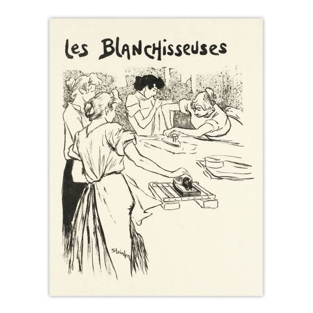 "Artery8 The Washerwomen Black White Illustration Steinlen Wall Art Poster - Size: W18"" x H24""" - image 1