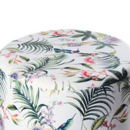 Wyld and Coco Round Multicolour Ottoman Pouffe Floral Velvet Upholstery MDF Base - thumbnail 3