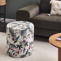 Wyld and Coco Round Multicolour Ottoman Pouffe Floral Velvet Upholstery MDF Base - thumbnail 1