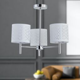 First Choice Lighting Brea - Chrome 3 Light Fitting with White Cut Out Shades in Silver - thumbnail 4