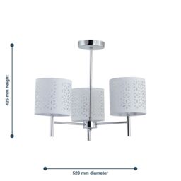 First Choice Lighting Brea - Chrome 3 Light Fitting with White Cut Out Shades in Silver - thumbnail 5