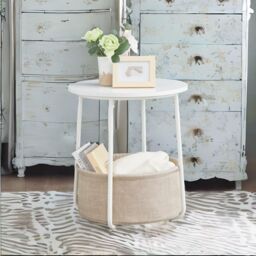 FURNOS Side Table with Removable & Washable Storage Basket in Beige - thumbnail 2