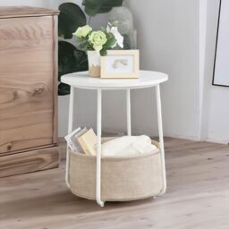 FURNOS Side Table with Removable & Washable Storage Basket in Beige - thumbnail 3