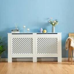 Havendro Radiator Cover Diamond Style Wood Wall Cabinet MDF Slats, L in White - thumbnail 1