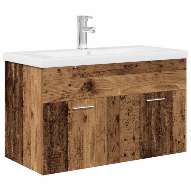 Berkfield Home Sink Cabinet with Built-in Basin Old Wood Engineered Wood in Brown - image 1