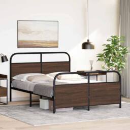 Berkfield Home Metal Bed Frame without Mattress Brown Oak 140x200 cm - thumbnail 4