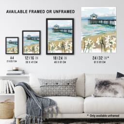 "Artery8 Scottish Beach Pier Lily Wildflowers Painting Wall Art Print in Blue - Size: W24"" x H32""" - thumbnail 3