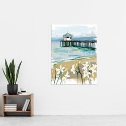 "Artery8 Scottish Beach Pier Lily Wildflowers Painting Wall Art Print in Blue - Size: W24"" x H32""" - thumbnail 4