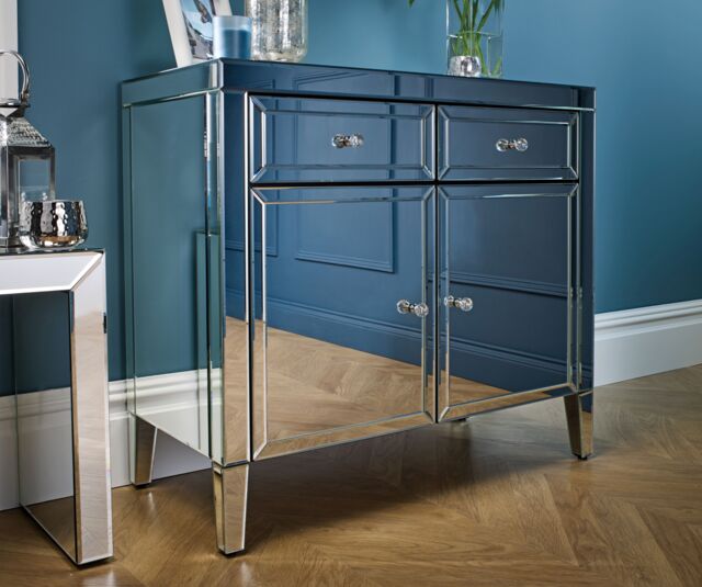 Birlea Mirrored Sideboard Valencia 2 Drawer 2 Door Bevelled Glass Modern in Silver - image 1