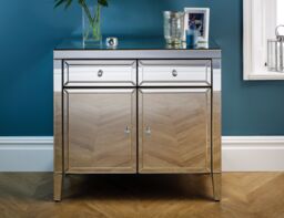 Birlea Mirrored Sideboard Valencia 2 Drawer 2 Door Bevelled Glass Modern in Silver - thumbnail 3
