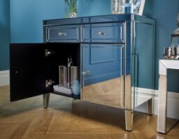 Birlea Mirrored Sideboard Valencia 2 Drawer 2 Door Bevelled Glass Modern in Silver - thumbnail 2
