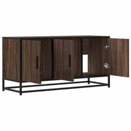 Berkfield Home TV Cabinet Brown Oak 100x35x50 cm Engineered Wood & Metal - Size: 100 x 35 x 50 cm - thumbnail 7