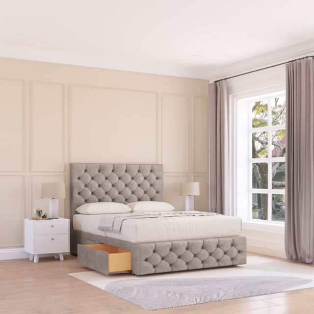"Sloomy Highbury Divan Bed Base No Drawers & 54"" Floor Standing Headboard in Stone - Size: Super King" - image 1
