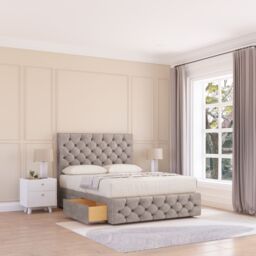 "Sloomy Highbury Divan Bed Base No Drawers & 54"" Floor Standing Headboard in Stone - Size: Super King" - thumbnail 1