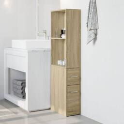 Berkfield Home Narrow Bathroom Cupboard with Wheels Sonoma Oak Engineered Wood in Light Oak - thumbnail 3