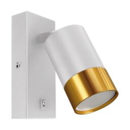 CGC Lighting 'Puzon' White & Gold GU10 Adjustable Single GU10 Spotlight Wall Light with Switch - thumbnail 2