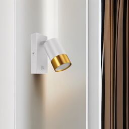 CGC Lighting 'Puzon' White & Gold GU10 Adjustable Single GU10 Spotlight Wall Light with Switch - thumbnail 3