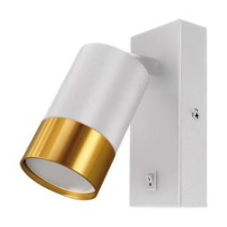 CGC Lighting 'Puzon' White & Gold GU10 Adjustable Single GU10 Spotlight Wall Light with Switch - thumbnail 4