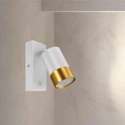 CGC Lighting 'Puzon' White & Gold GU10 Adjustable Single GU10 Spotlight Wall Light with Switch - thumbnail 6