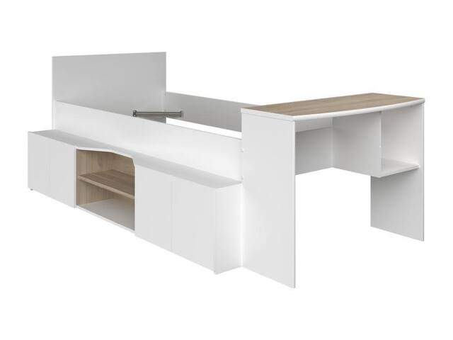 Vente-unique Combination Bed 90 X 190/200 Cm With Desk & Storage - White and in Light Oak - Size: Single - image 1