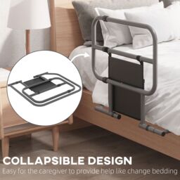 HOMCOM Safety Bed Rail for Elderly Adults Folding Bed Assist Rail in Black - Size: Single - thumbnail 4