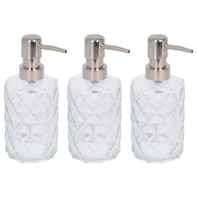 Harbour Housewares 500ml Glass Soap Dispensers - 3x Prism Refillable Hand Wash Bottle with Pump in Clear - image 1