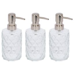 Harbour Housewares 500ml Glass Soap Dispensers - 3x Prism Refillable Hand Wash Bottle with Pump in Clear