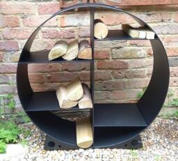 Inspirational Gifting Large Steel Round Log Store & Shelves Metal Log Holder Log Storage in Black 80cm