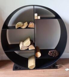 Inspirational Gifting Large Steel Round Log Store & Shelves Metal Log Holder Log Storage in Black 80cm - thumbnail 2
