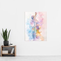 "Artery8 Double Bassist Jazz Musician Light Watercolour Wall Art Print - Size: W24"" x H32""" - thumbnail 4
