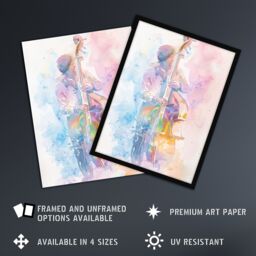 "Artery8 Double Bassist Jazz Musician Light Watercolour Wall Art Print - Size: W24"" x H32""" - thumbnail 2