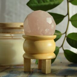KDMD Gemstone Faceted Healing Ball & Stand - Rose Quartz in Pink - thumbnail 3