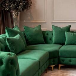 Sofaya Monaco Chesterfield 5 Seater Corner Sofa Couch Velvet Chaise in Green - Size: 220 cm x 70 cm - thumbnail 4