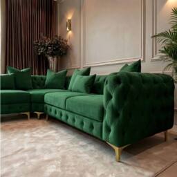 Sofaya Monaco Chesterfield 5 Seater Corner Sofa Couch Velvet Chaise in Green - Size: 220 cm x 70 cm - thumbnail 3